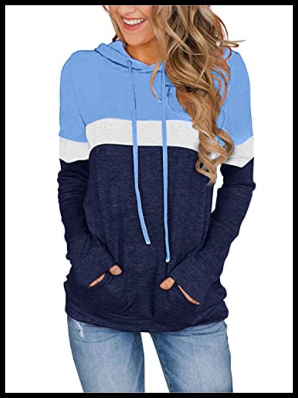 Women's Long Sleeve Color Block Hoodie Pullover Sweatshirt Casual Top